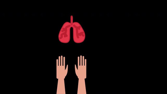 Human Lungs and Raised Hands Breathing Awareness Animation Loop with Alpha Channel