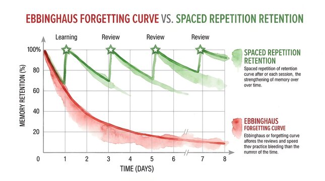 Forgetting Curve Spaced Repetition Watercolor Infographic