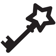 Black star key icon, magic key symbol, starburst key, fantasy key © Ruhul