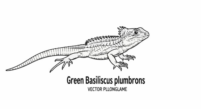 Detailed line art sketch of a basilisk lizard on a white background