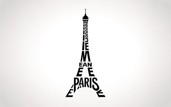 Eiffel tower paris i love paris illustration with tourist attraction, wall art