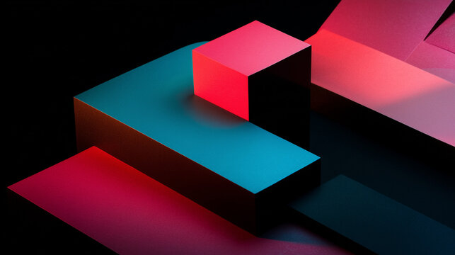 Abstract Geometric Shapes Representing Digital Connectivity: Gradient Lighting in Modern Design Aesthetic Against Clean Contemporary Background