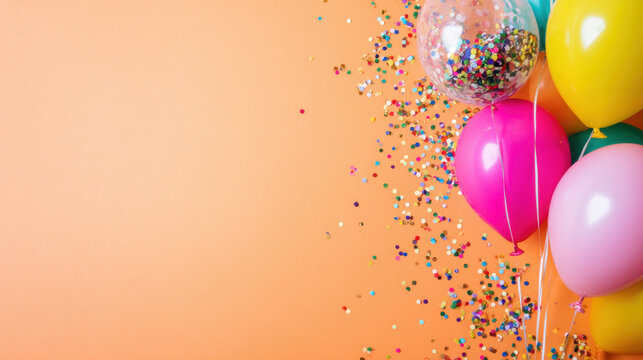 Colorful balloons and confetti create a festive atmosphere for celebration