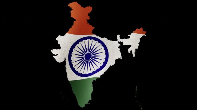 An animated Indian flag forming the shape of the India map on a transparent background, high resolution, national symbol, South Asia geography concept