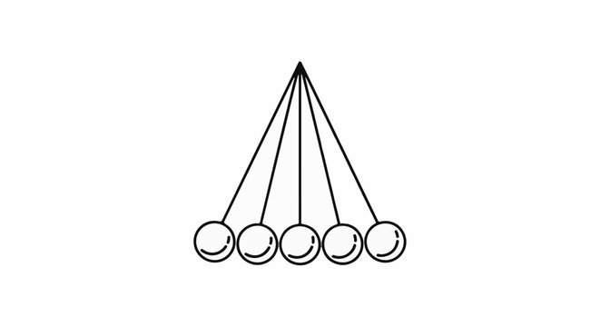 Five spherical pendulums swing symmetrically from a central point