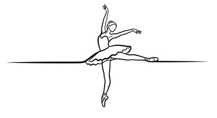 Elegant female dancer in a classical pose, captured in fluid black line art © Sendal