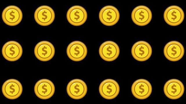 Seamless Gold Coin Pattern Animation Loop for Wealth Concept with Alpha Channel