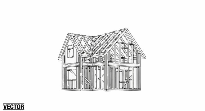 Detailed blueprint of a house's wooden frame structure