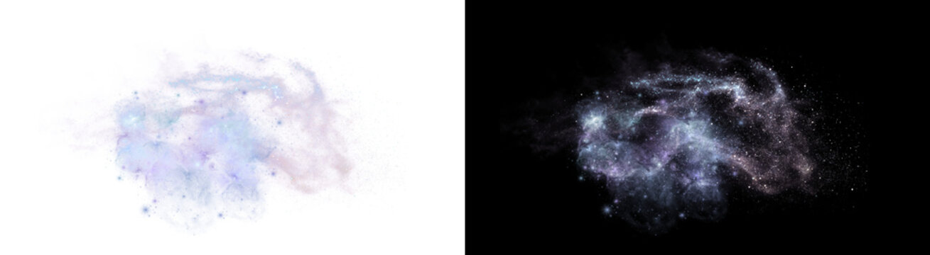 PNG image of&nbsp;Vibrant purple nebula cloud featuring swirling cosmic gas patterns and bright glittering star clusters on transparent background