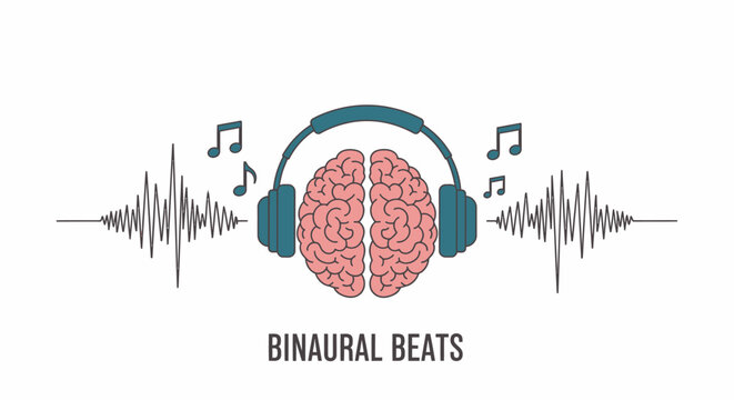 Binaural beats brainwave music concept illustration.