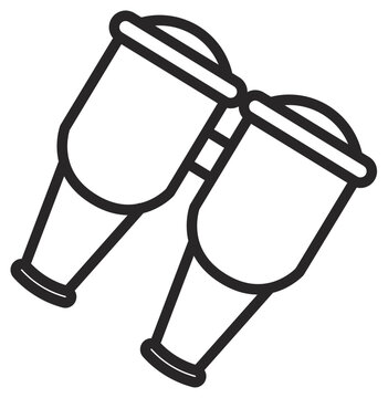 Black line art vector icon illustration of bongo drums, a pair of percussion musical instruments. Minimalist symbol for music, rhythm, and cultural beats, isolated on a white background.