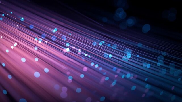 Abstract light streaks with pink and blue bokeh across a dark background, conveying motion, glow, and digital technology in a vibrant visualization