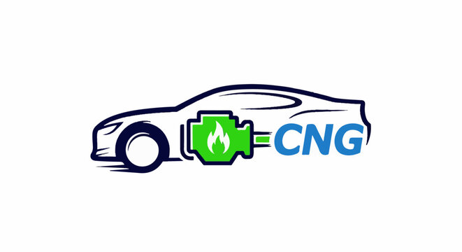 Energetic car engine with flames powering CNG vehicle