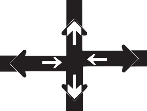 four way road intersection traffic sign flat design vector illustration