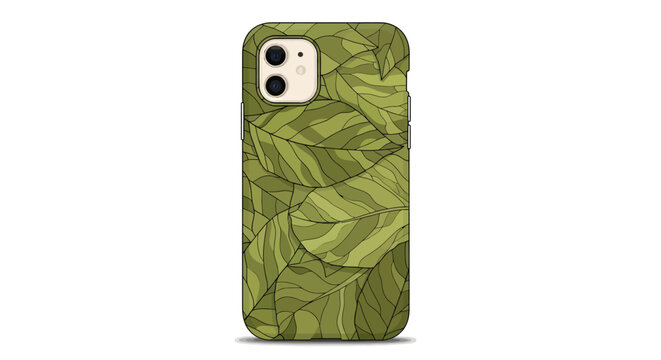 Green leaf patterned phone case for iPhone with dual camera
