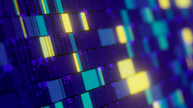 Abstract Data sorting Ai algorithm visualization. Big Data processed by Neural Network. Artificial Intelligence data flow analysis. Quantum technology processor.