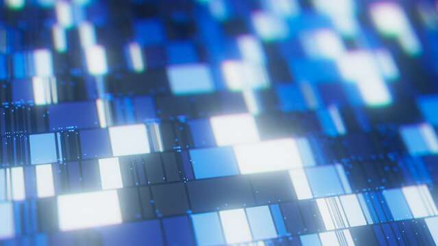 Abstract Data sorting Ai algorithm visualization. Big Data processed by Neural Network. Artificial Intelligence data flow analysis. Quantum technology processor.