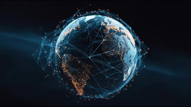 Global Data Connections Spread Across the Earth in Dark Space Showing Network Lines and Light Points