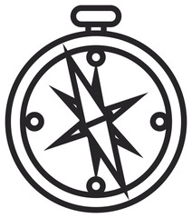 Minimalist black vector icon of a compass symbol for navigation and travel, featuring a clean line art design for exploration, adventure, and orientation, scalable illustration on white background. © Hamza