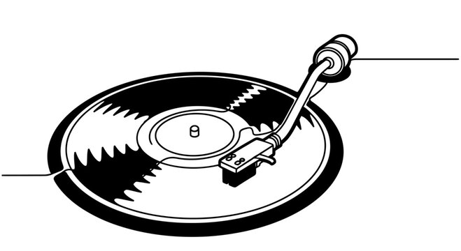 Detailed graphic of a turntable with needle on a vinyl record