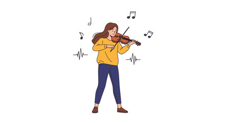 Fototapeta premium A woman playing a violin with music notes.