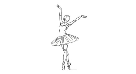 Single-line drawing of a ballet dancer in a tutu, arms outstretched © Sendal