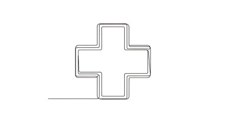 Fototapeta premium Minimalist double-lined plus symbol outlined with a continuous stroke