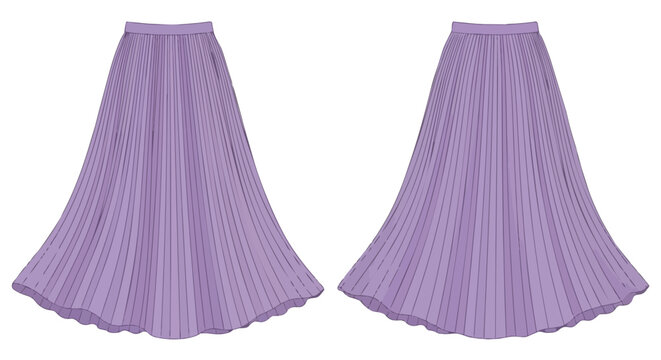 Elegant flowing lilac skirt with intricate pleat details, presenting a versatile garment design for fashion, ready-to-wear apparel collection or
