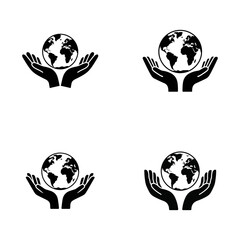 Obraz premium Four Black Hands Cupping a Globe with Transparent Background earth planet