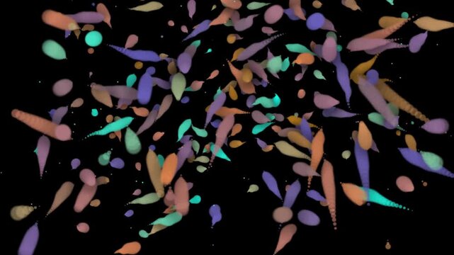 Vibrant particles drift across a dark void