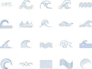 Naklejka premium Ocean Wave Line Icon Set – Sea and Water Outline Vector Collection