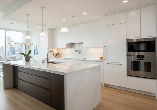 Modern kitchen with island and double oven