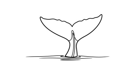 Minimalist black outline of a whale's tail fin breaching water © Sendal
