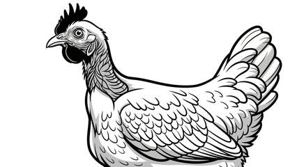 Fototapeta premium Detailed Black and White Illustration of a Chicken, Farm Bird Side View