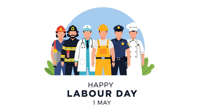 Celebrating Labor Day: A diverse group of essential workers stand united, embodying the spirit of service and dedication.