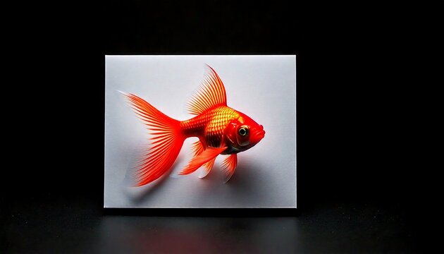 Vibrant red object on solid black background with white text bar