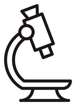 Minimalist black line art vector icon of a microscope for science, research, and laboratory concepts. Scalable illustration for medical, educational, and biological discovery projects.
