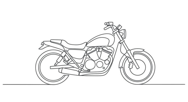 Minimalist line drawing of a classic motorcycle on a white background
