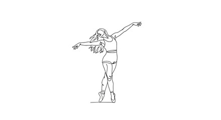Graceful ballet dancer in a flowing pose, single line art © Sendal