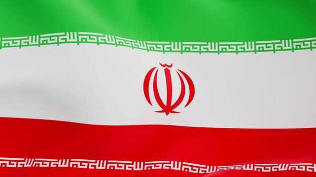 High-quality 4K slow motion video of the Iranian flag waving. Featuring the green, white, and red tricolor with the central red emblem and Kufic script. Perfect for news and culture.