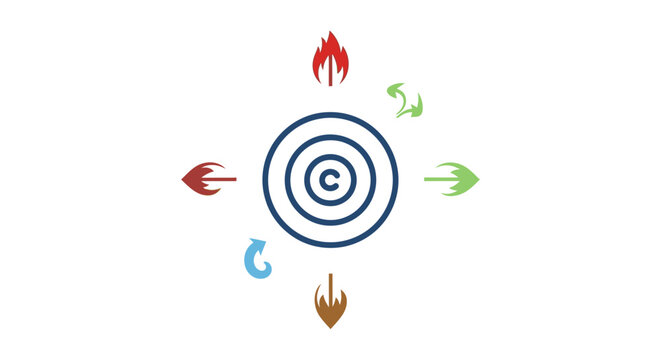 A blue target with colorful arrows.