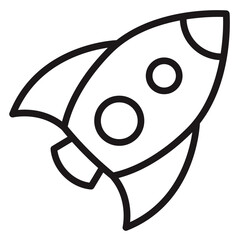 Minimalist black line art rocket ship vector icon illustration for space exploration, startup launch concept, and technology projects, isolated on a white background for easy editing. © Amna
