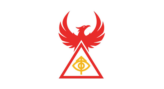 Red phoenix bird symbol with triangle.