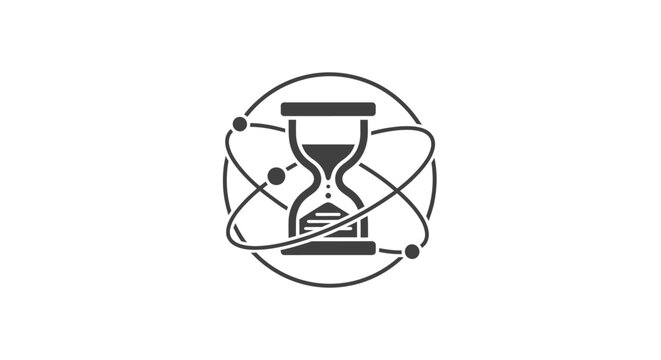 A stylized hourglass icon with orbiting lines.