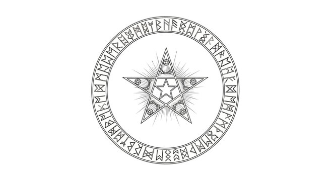 A mystical star symbol with runes.
