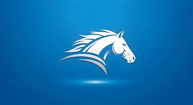 Elegant White Horse Head Silhouette on Vibrant Blue Background.