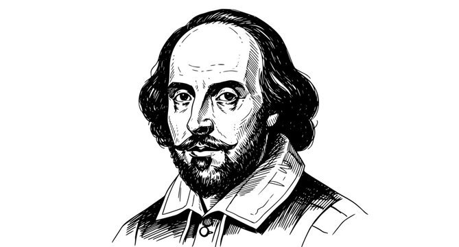 William Shakespeare Ink Sketch Black and White Vector Illustration