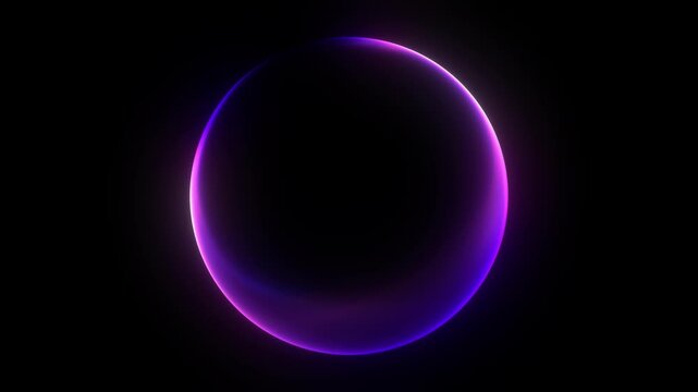 Glowing purple neon energy sphere on dark background with soft plasma light gradients and smooth fluid deformation. Abstract futuristic orb with luminous edges and subtle motion waves. seamless loop
