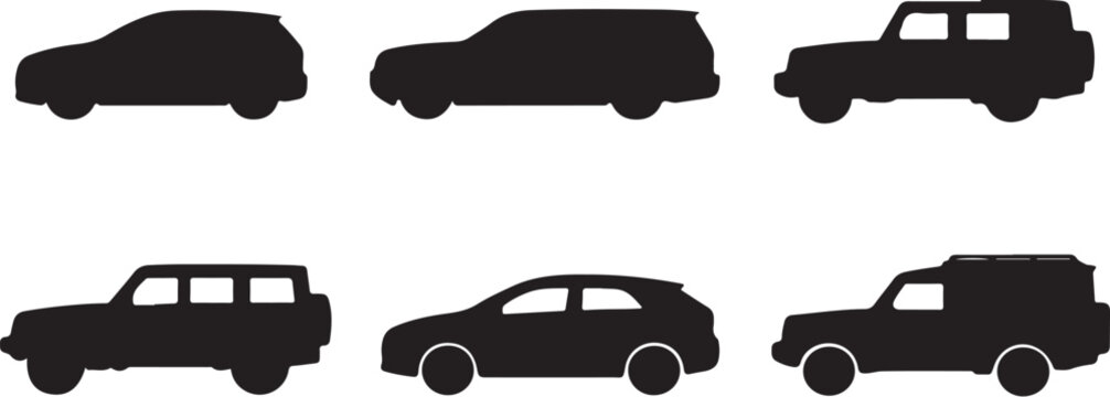 SUV Offroad Vehicle Silhouette Bundle Black Car Set Compact Full Size Crossover Jeep Expedition Vector