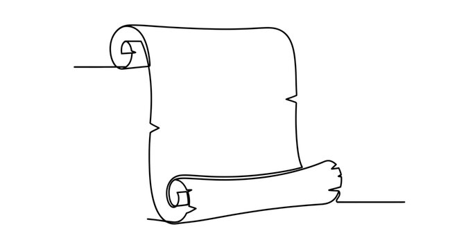 A simple black line drawing of an unrolled parchment scroll on a white background